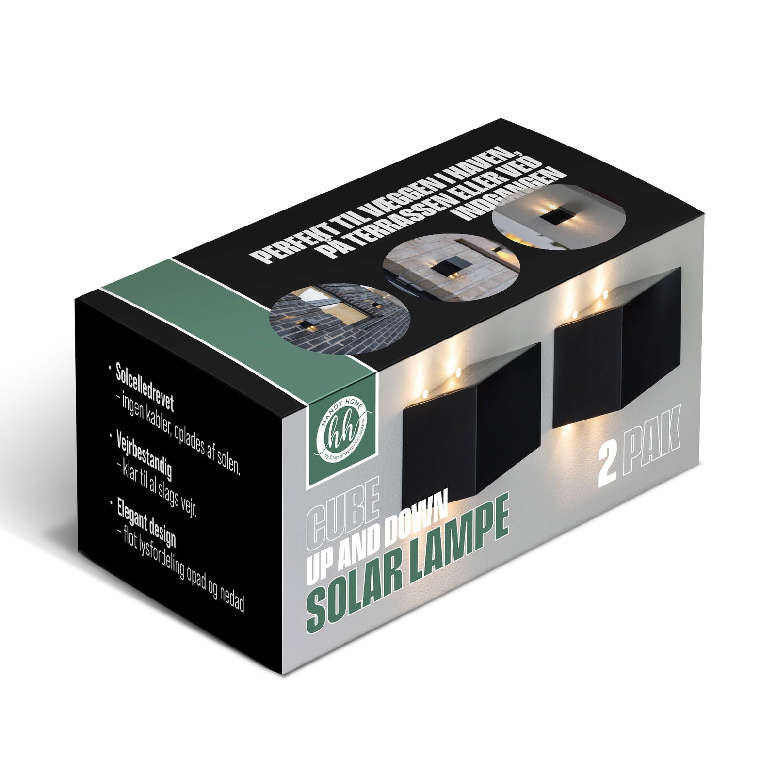 Cube up and down solar lampe - 2 stk