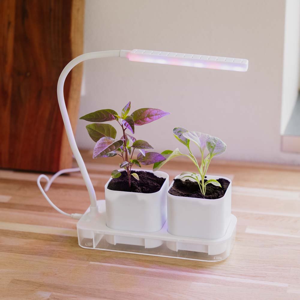 Vækstlampe med 2 potter, L: 22,5 cm B: 9 cm H: 28,5 cm